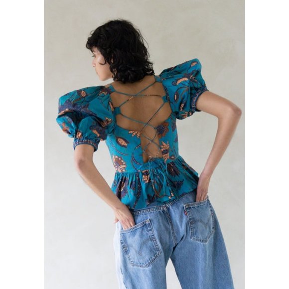 NWOT ULLA JOHNSON Carlotta Blouse in Lagoon U112 - Picture 7 of 12